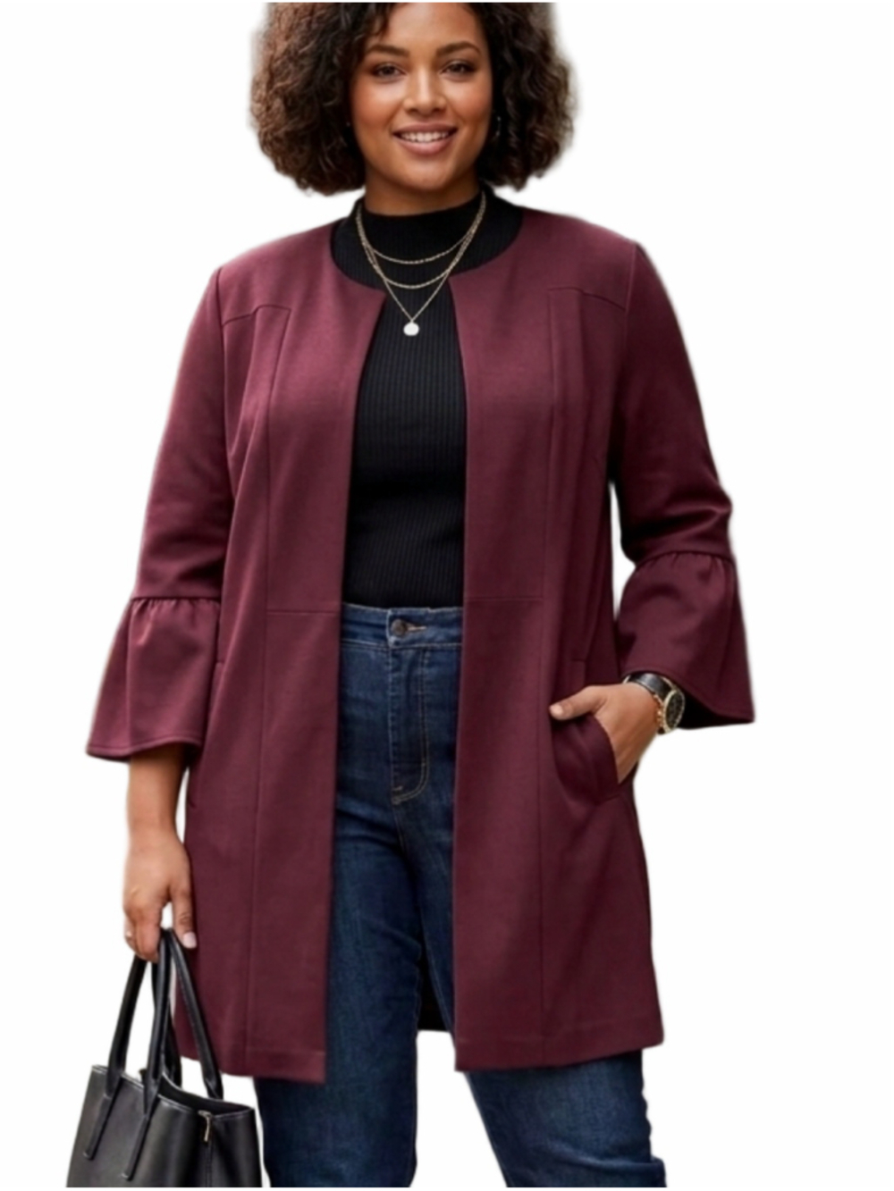 Women's Laura plus Burgundy Open Front Blazer Jacket Size 18W